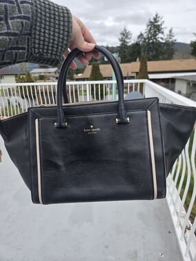 kate spade New York Black Leather Satchel with Cream Trim